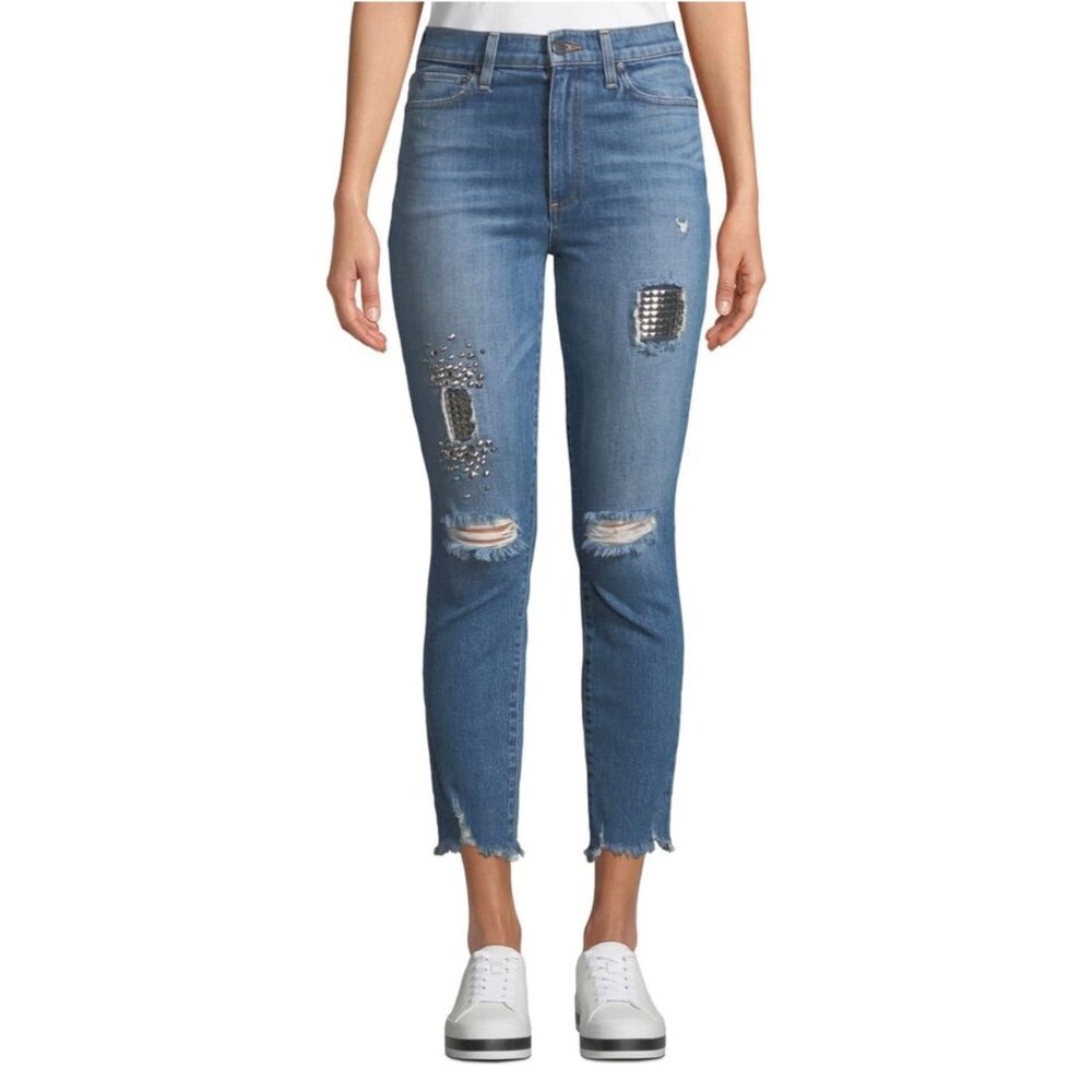 AO.LA by Alice and Olivia High Rise Studded Skinny Jeans Blue Size 24 New W Tag